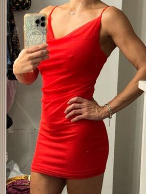H&M Red Cowl Neck Mini Slip Dress